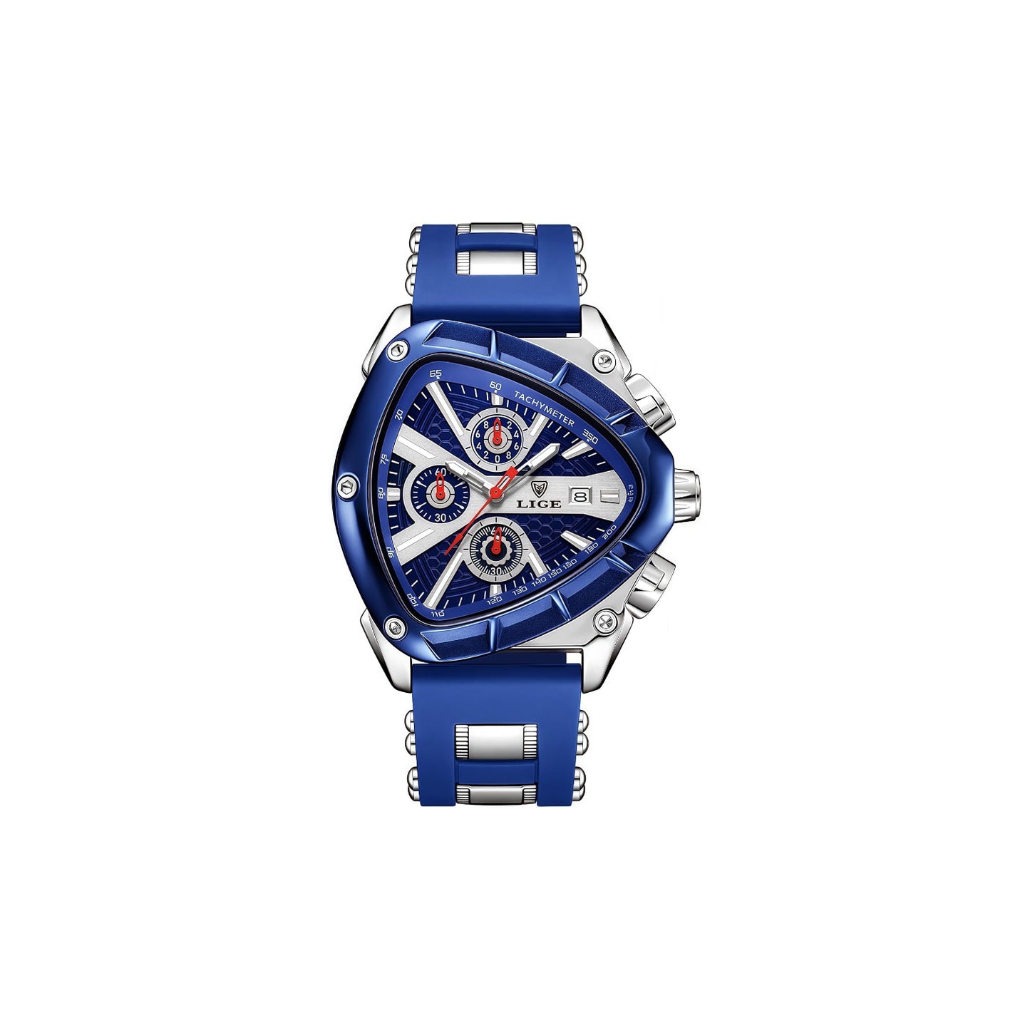 FIRLE Stylish Luxury Watch for Men with Unique Triangular Dial Soft Silicone Strap Chronograph Luminous Hands Waterproof Date Business Elegant Gift for Men