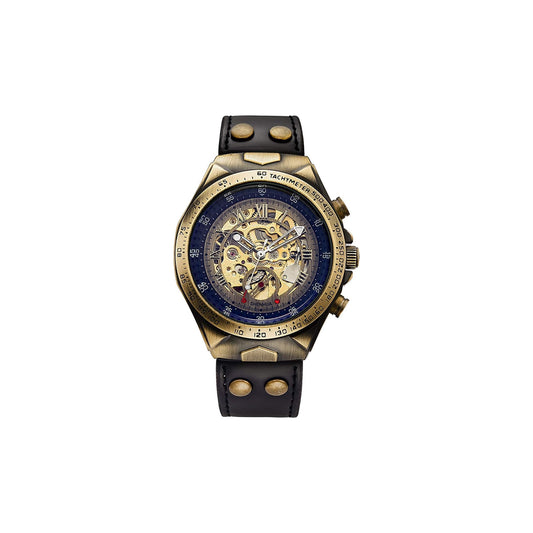 FIRLE Luxury Automatic Mechanical Men's Leather Belt Fashion Business Bronze Steel Waterproof Skeleton Watches