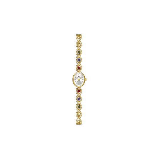FIRLE Luxury Vintage Gold Watches for Women with Jade Colorful Crystal Small Oval Dainty Silver Watch Ladies Bracelet Dress Quartz Wrist Watch Waterproof Bangle