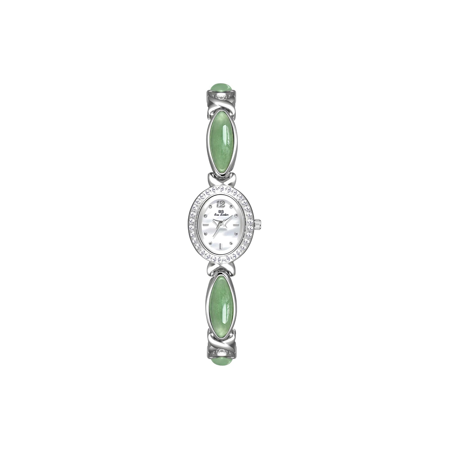 FIRLE Luxury Vintage Gold Watches for Women with Jade Colorful Crystal Small Oval Dainty Silver Watch Ladies Bracelet Dress Quartz Wrist Watch Waterproof Bangle