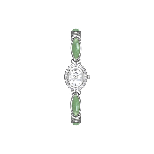 FIRLE Luxury Vintage Gold Watches for Women with Jade Colorful Crystal Small Oval Dainty Silver Watch Ladies Bracelet Dress Quartz Wrist Watch Waterproof Bangle