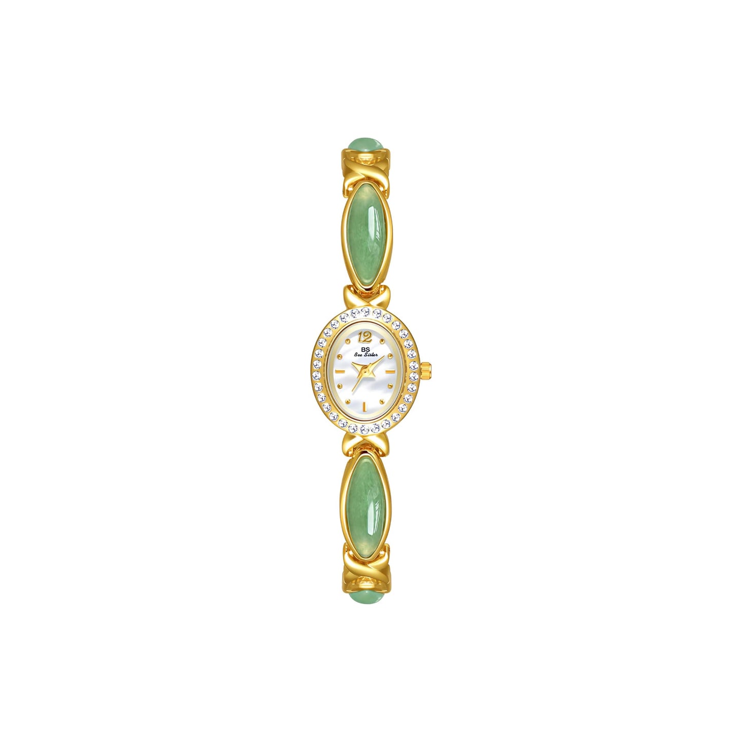 FIRLE Luxury Vintage Gold Watches for Women with Jade Colorful Crystal Small Oval Dainty Silver Watch Ladies Bracelet Dress Quartz Wrist Watch Waterproof Bangle