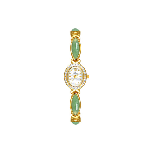 FIRLE Luxury Vintage Gold Watches for Women with Jade Colorful Crystal Small Oval Dainty Silver Watch Ladies Bracelet Dress Quartz Wrist Watch Waterproof Bangle