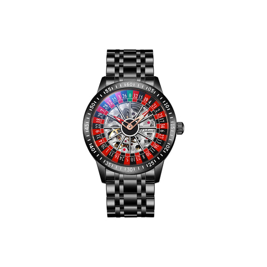 FIRLE Roulette Wheel Men‘s Watches Automatic Mechanical Watch for Men Swinging Rotary Dial Design Hollow Skeleton Watches Stainless Steel Waterproof Business Wristwatch