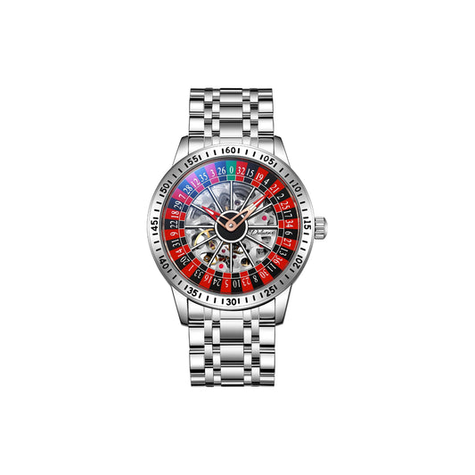 FIRLE Roulette Wheel Men‘s Watches Automatic Mechanical Watch for Men Swinging Rotary Dial Design Hollow Skeleton Watches Stainless Steel Waterproof Business Wristwatch