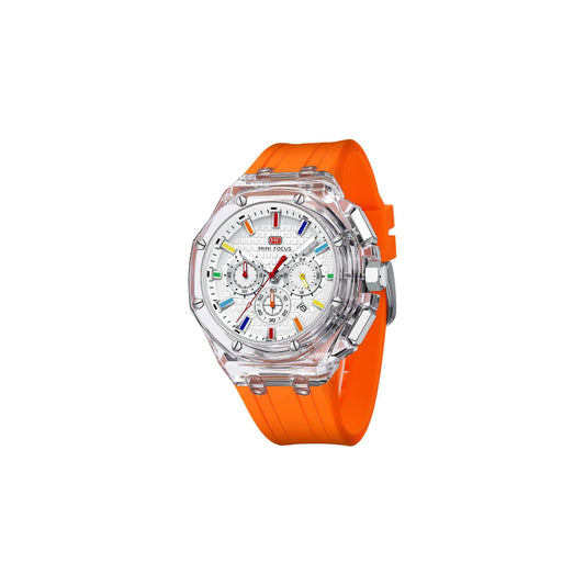 FIRLE Men Watches Multifunction Transparent Analog Display Orange Silicone Strap Calendar Chronograph Luminous Quartz Waterproof Trend Wrist Watches for Men Colorful Cool Dress Watch