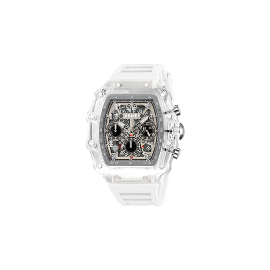 FIRLE Fashion Hollowed Men Watches Tonneau Transparent Silicone Strap Skull Big Face 50M Waterproof Chronograph Calendar Analog Display Quartz Male Wrist Watch